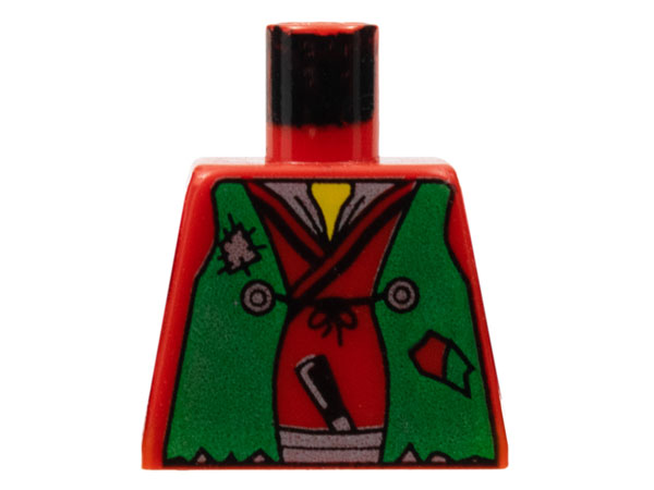 Lego Torso Castle Ninja Vest Green Tattered Pattern (Robber) / Red