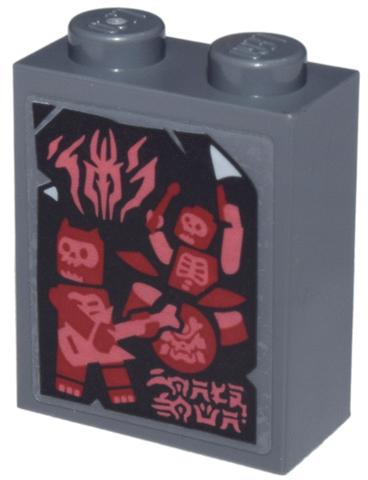 Lego Brick 1 x 2 x 2 with Inside Stud Holder with 2 Red Skeletons, Drums, Guitar, and Coral Ninjago Logogram 'WORLD TOUR' Pattern (Sticker) - Set 71799