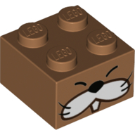 Lego Brick 2 x 2 with Monty Mole Face Print / Medium Nougat