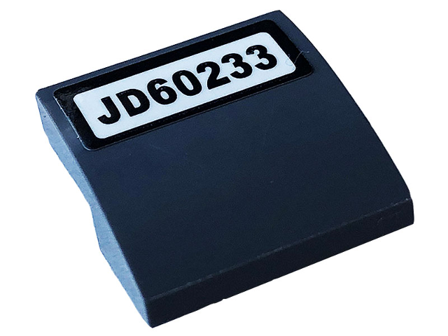 Lego Slope, Curved 2 x 2 x 2/3 with 'JD60233' Pattern (Sticker) - Set 60233 / Dark Bluish Gray