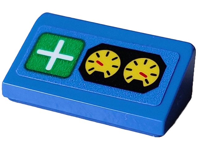 Lego Slope 30 1 x 2 x 2/3 with Two Yellow Gauges with Red Needles and Green Radar Screen with White Cross Pattern (Sticker) - Set 40712 / Blue