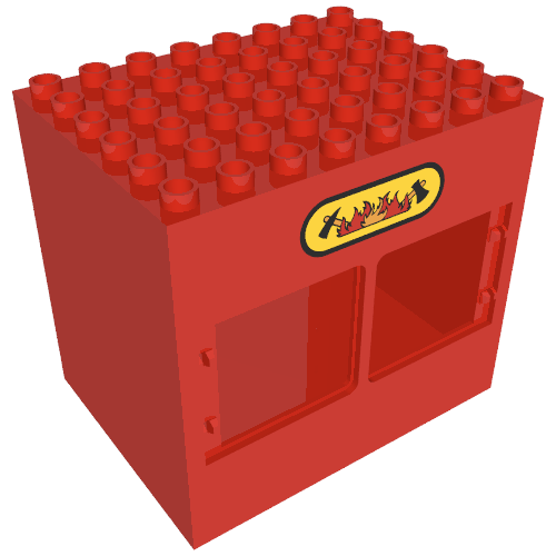 Lego Duplo Building 6 x 8 x 6 with Two Windows and Double Door Opening, with Fire Station Logo Print