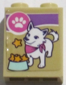 Lego Brick 1 x 2 x 2 with Inside Stud Holder with Paw Print, White Dog and Star Treats in Bowl Pattern (Sticker) - Set 41691