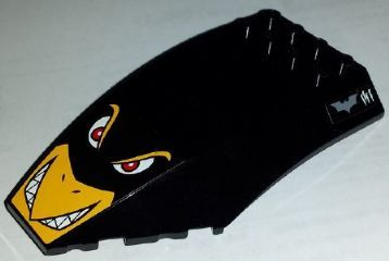 Lego Windscreen 10 x 6 x 2 Curved with Angry Penguin Face, Bat Logo and 4 Tickmarks Pattern (Stickers) - Set 7885 / Black