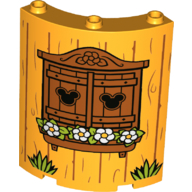 Lego Panel 4 x 4 x 6 Quarter Cylinder with Wooden Wall and Window, Shutters, Flowers Print