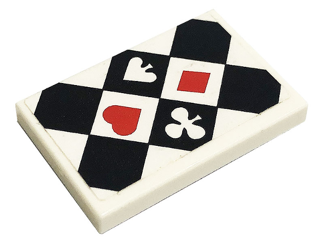 Lego Tile 2 x 3 with Red Heart and Diamond, White Club and Spade, Black Checkered Pattern (Sticker) - Set 41231