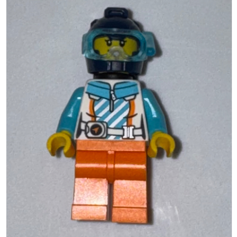 Lego Diver, White, Medium Azure, and Orange Wetsuit, Black Airtanks, Dark Blue Helmet