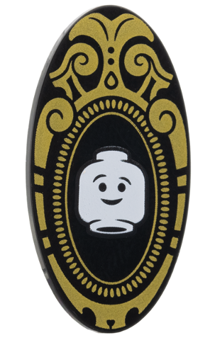 Lego Minifigure, Shield Elliptical with White Minifigure Head, Gold Filigree Border Pattern (Magic Mirror)