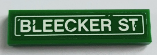 Lego Tile 1 x 4 with 'BLEECKER ST' Pattern (Sticker) - Set 76108 / Green