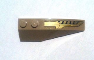 Lego Wedge 6 x 2 Right with Gold Emblem Pattern (Sticker) - Set 6869 / Dark Tan