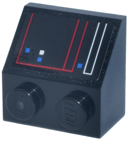 Lego Slope 45 2 x 2 with Control Panel, Red and White Lines, Blue Square Buttons and Lights Pattern (Sticker) - Set 75419
