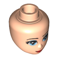 Lego Minidoll Head with Light Blue Eyes with Eye Shadow, Red Lips and Closed Mouth Print