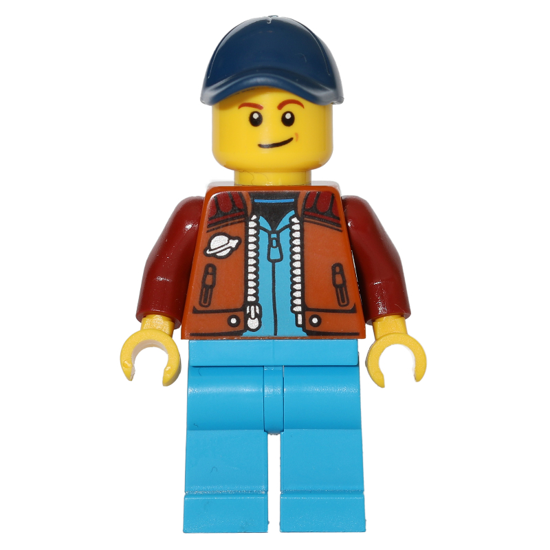 Lego Man, Dark Orange Jacket, Dark Azure Legs, Dark Blue Cap