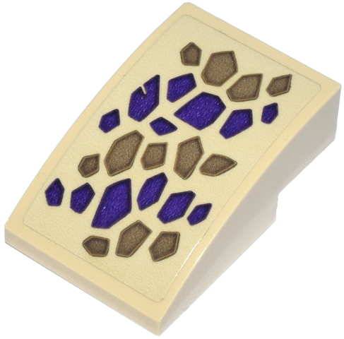Lego Slope, Curved 3 x 2 with Dark Purple and Dark Tan Dragon Scales Diagonal Arrangement Pattern (Sticker) - Set 71836