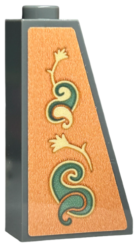 Lego Slope 75 2 x 1 x 3 - Hollow Stud with Wallpaper, Sand Green and Tan Swirls and Feathers on Orange Background Pattern (Sticker) - Set 40579 / Dark Bluish Gray