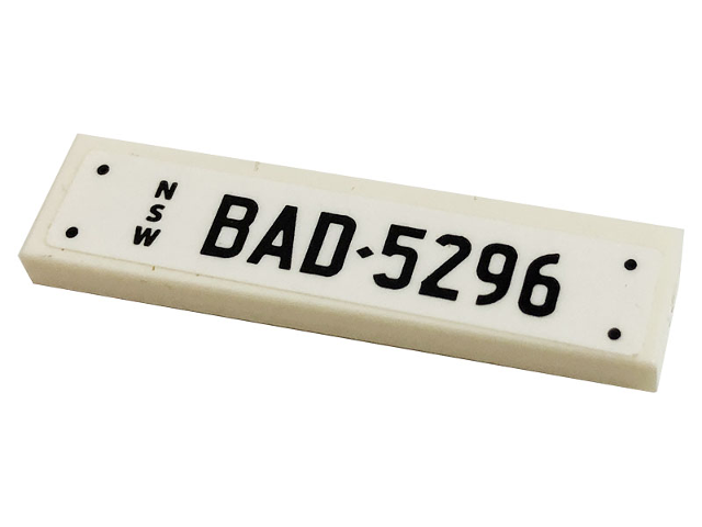 Lego Tile 1 x 4 with 'NSW' and 'BAD-5296' Pattern (Sticker) - Set 10265