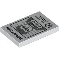 Lego Tile 2 x 3 with Wanted Poster with 'WANTED' and '604-18' Print / White