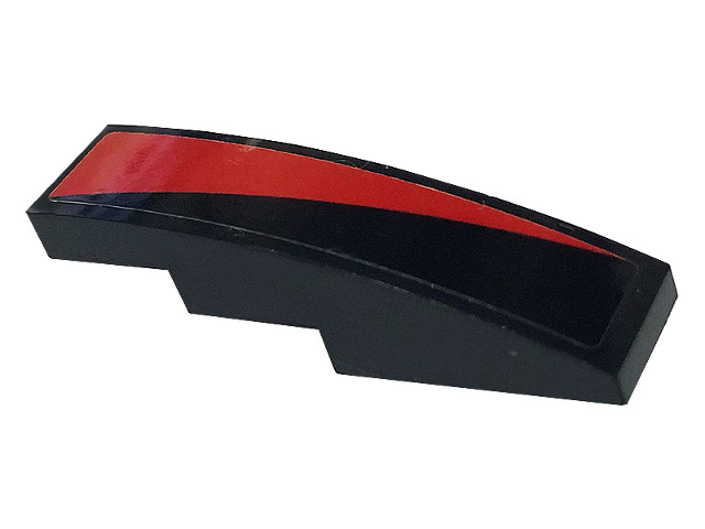 Lego Slope, Curved 4 x 1 with Red Stripe Pattern Model Right Side (Sticker) - Set 76895 / Black