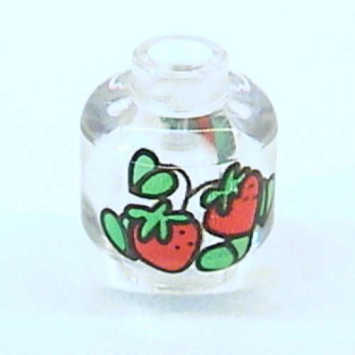 Lego Minifig Head (No Face), Red Strawberries with Green Leaves Print / Trans-Clear