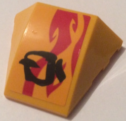 Lego Wedge 4 x 3 Triple Curved No Studs with Red Flame and Black Asian Character on Bright Light Orange Background Pattern Model Right Side (Sticker) - Set 70638