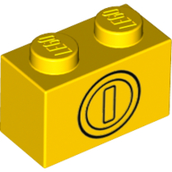 Lego Brick 1 x 2 with Coin Print / Yellow
