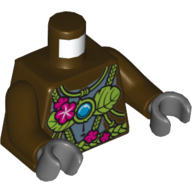 Lego Torso Gorilla with Leaf Top and Belt, Pink Flowers and Chi Orb Print, Dark Brown Arms, Dark Bluish Gray Hands / Dark Brown