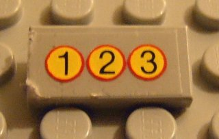 Lego Tile 1 x 2 with 3 Yellow Circles, '1 2 3' Pattern (Sticker) - Set 8082