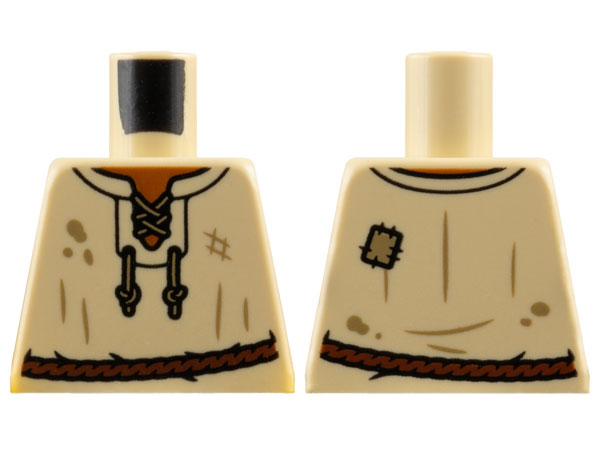 Lego Torso Vest with Dark Tan Laces, Spots and Patch over Dark Orange Shirt, Reddish Brown Rope Belt Pattern / Tan