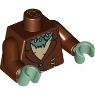 Lego Torso Torn Jacket and Tan Tattered Shirt with Stitches Print (Frankenstein Monster), Reddish Brown Arms, Sand Green Hands