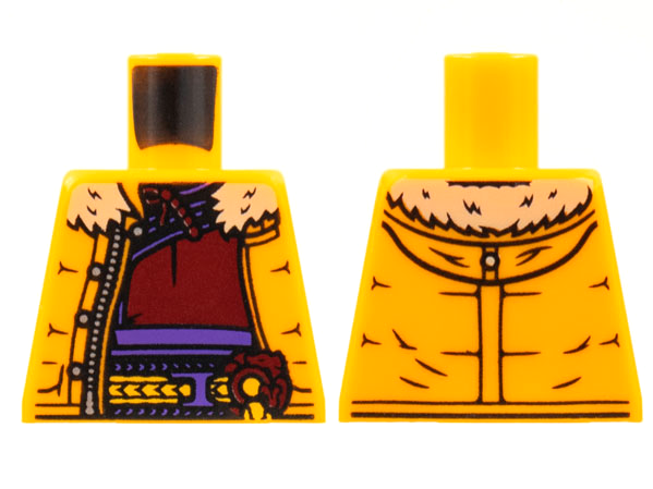 Lego Torso Parka, Tan Fur Lining, Dark Red Robe, Dark Purple Sash Pattern / Bright Light Orange