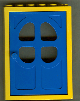 Lego Door, Frame 2 x 6 x 7 with Blue Fabuland Door 1 x 6 x 7 with Round Pane in 4 Sections (4071 / 4072)