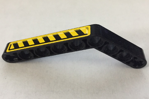 Lego Technic, Liftarm, Modified Bent Thick 1 x 9 (6 - 4) with Black and Yellow Danger Stripes Pattern Model Right Side (Sticker) - Set 8446
