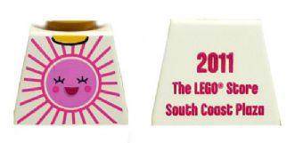 Lego Torso Shirt with Bright Pink and Dark Pink Sun with Face with Red Open Mouth Smile, Yellow Neck, '2011 The LEGO Store South Coast Plaza' on Back Pattern / White