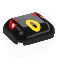Lego Brick Round, Curved Triple 3 x 4 x 1 with 2 x 2 x 2/3 Bottom Cutout with Red/White Eyes, Yellow Oval Nose Print