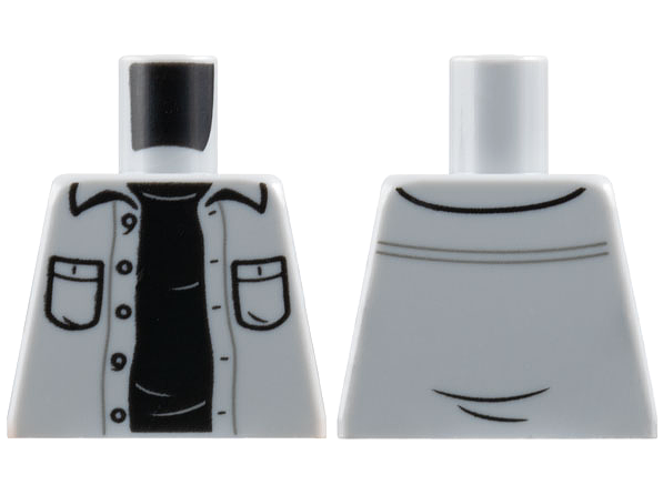 Lego Torso Button Up Shirt Open with Pockets over Black Shirt Pattern / Light Bluish Gray