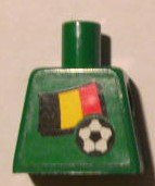 Lego Torso Soccer Belgian Goalie, Belgian Flag Sticker Front, White Number Sticker Back Pattern (specify number in listing) / Green