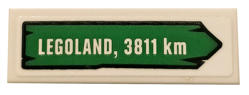 Lego Tile 1 x 3 with 'LEGOLAND, 3811 km' on Green Road Sign Pattern (Sticker) - Set 40353