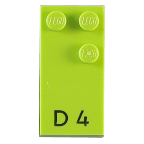 Lego Braille Brick 2 x 4 with 3 Studs ⠙ 'D 4' Print / Lime