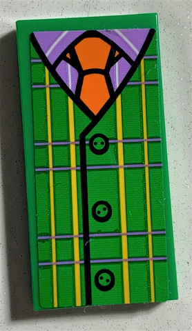 Lego Tile 2 x 4 with Plaid Vest with Buttons, Lavender Shirt, Orange Tie Pattern (Sticker) - Set 75978