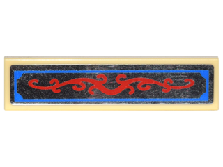 Lego Tile 1 x 4 with Silver Mirror with Red Scrollwork and Blue Border Pattern (Sticker) - Set 10235