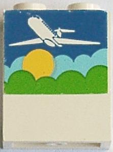 Lego Panel 1 x 2 x 2 - Solid Studs with Airplane, Blue Sky, Aqua Clouds, Yellow Sun and Green Trees Pattern (Sticker) - Set 1773