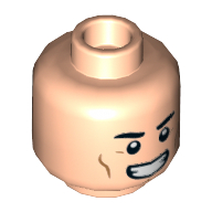 Lego Minifig Head Shazam, Thick Eyebrows, Cheeklines, Smile / Metallic Blue Lightning Bolt Eyes Print / Light Nougat