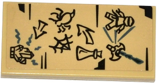 Lego Tile 2 x 4 with Ninja, Sword, Vial, Spider Web, Spider, Crystal and Arrows Drawing Pattern (Sticker) - Set 70604 / Tan