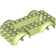 Lego Vehicle Base 4 x 10 x 2 1/2 with Mudguards, Wheel Pins and 6 x 2 Centre Recess with 3 Holes, Light Bluish Gray Wheel Holders / Yellowish Green