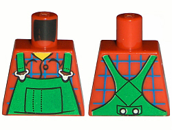 Lego Torso Overalls Green (Farmer), Blue Windowpane Check Shirt - Printed Back Pattern / Red