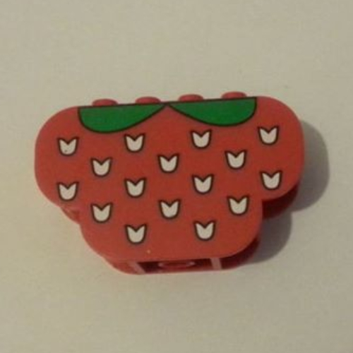 Lego Brick Curved 2 x 6 x 3 Triple Curved Bottom with White Flecks and Green Strawberry Leaves Print