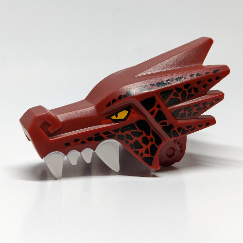 Lego Creature Body Part, Dragon Head Upper Jaw with White Teeth, Dark Red Markings, Yellow Eyes print / Dark Red