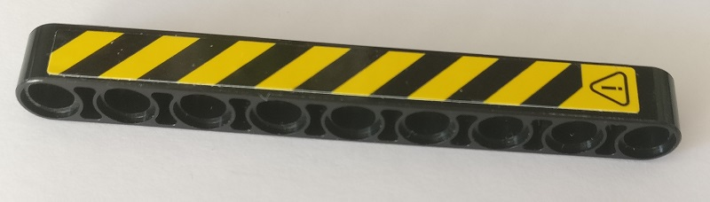 Lego Technic, Liftarm Thick 1 x 9 with Warning Sign and Black and Yellow Danger Stripes Pattern Model Right Side (Sticker) - Set 42082