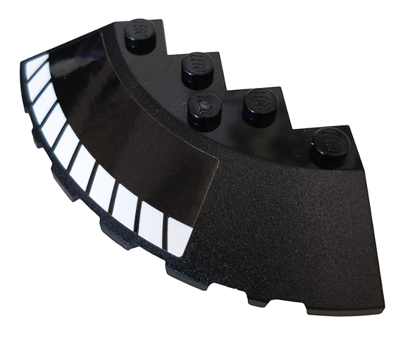 Lego Brick, Round Corner 6 x 6 with Slope 33 Edge, Facet Cutout with White Stripes Pattern Model Left Side (Sticker) - Set 76100