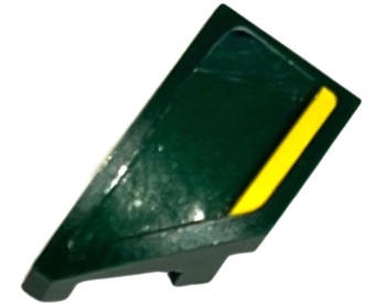 Lego Wedge 2 x 1 x 2/3 Left with Yellow Stripe Pattern (Sticker) - Set 76907 / Dark Green